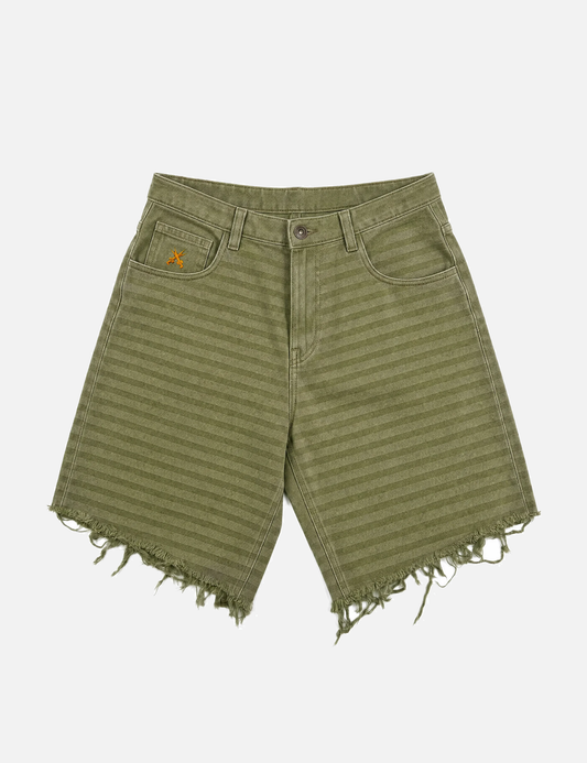 Denim Green Striped Short W